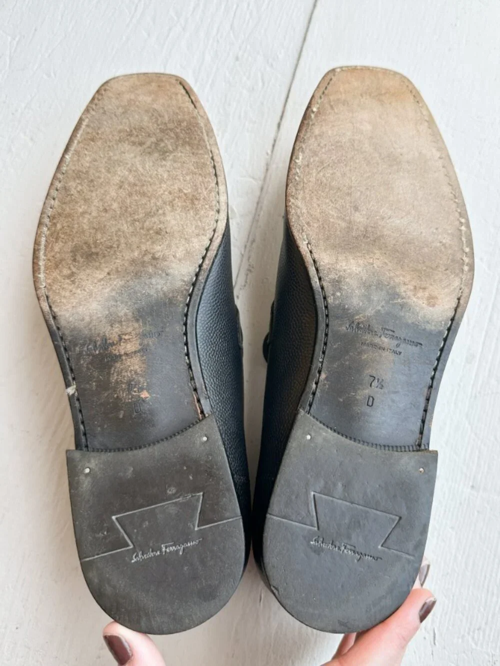 Salvatore Ferragamo Men's Black Pebbled Leather Loafers - Size 7.5D
